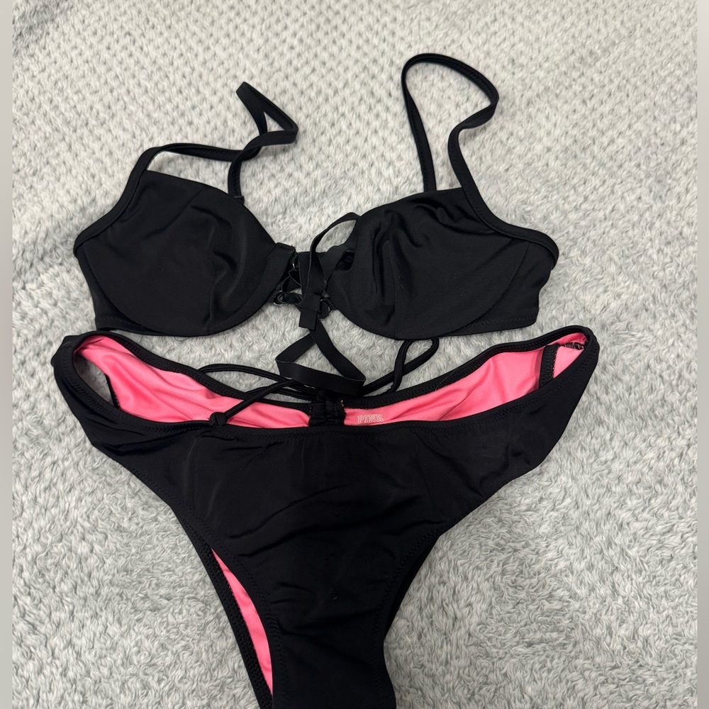 Victoria's Secret Black and Pink Bikini Set